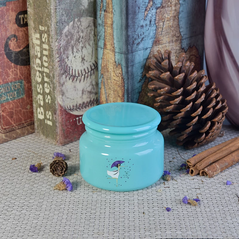 blue candle jar with lid