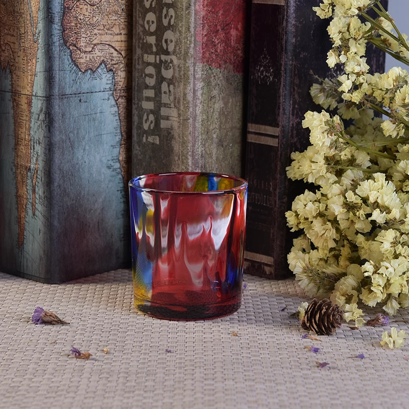 Colorful painting votive glass candle jar