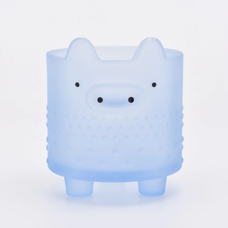 10oz glass candle holder with blue color and pig face candle jar for home decor 
