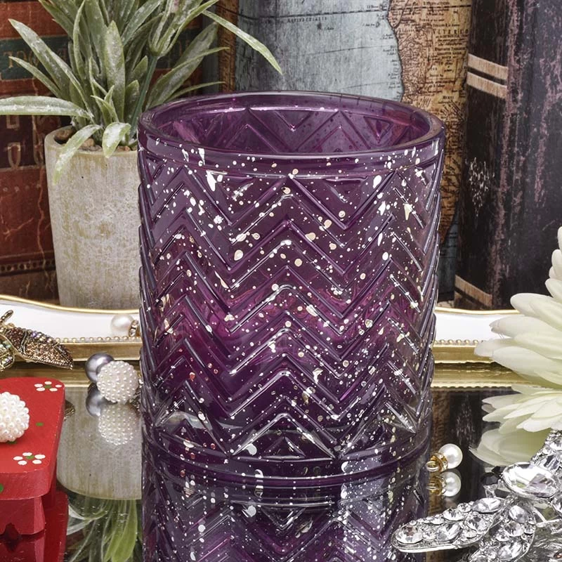 Luxury glass candle holder purple color with gold dots candle jars