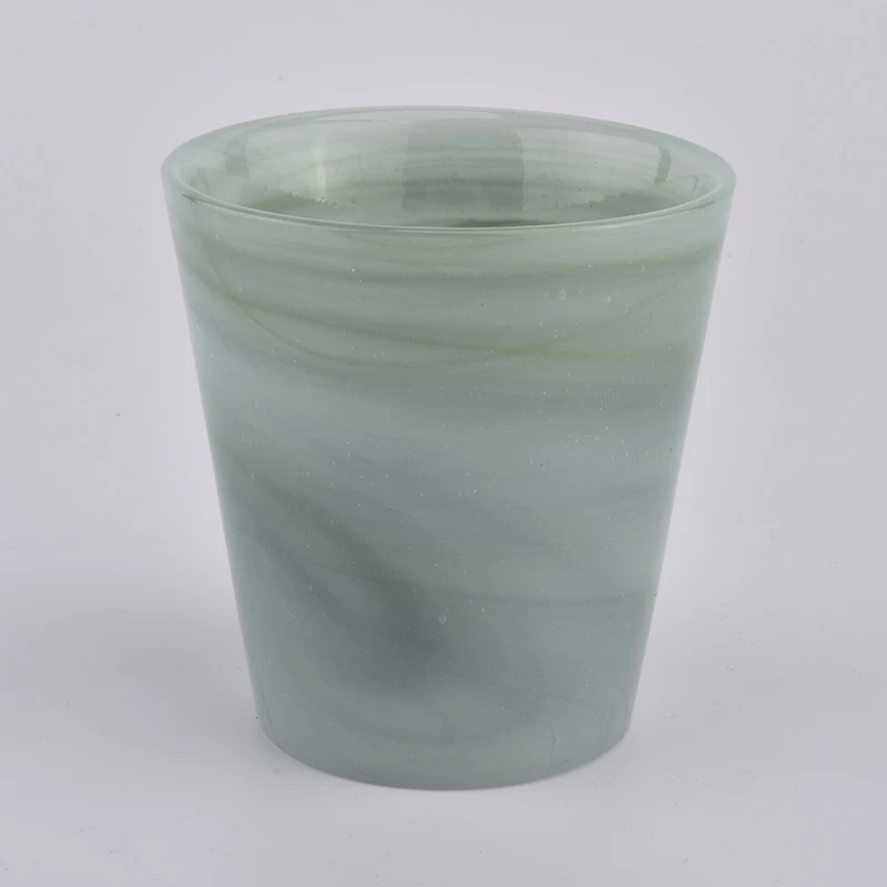 7oz green color melted glass candle holders