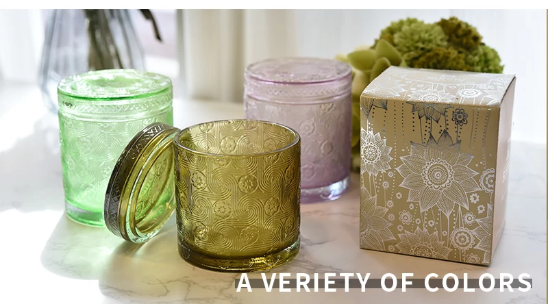 Water Vortex embossed pattern 300ml glass candle jars with lids