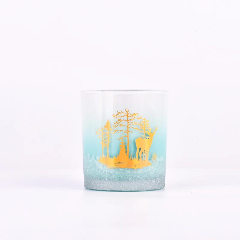 blue color glass candle vessel with laser engraved logo wholesale