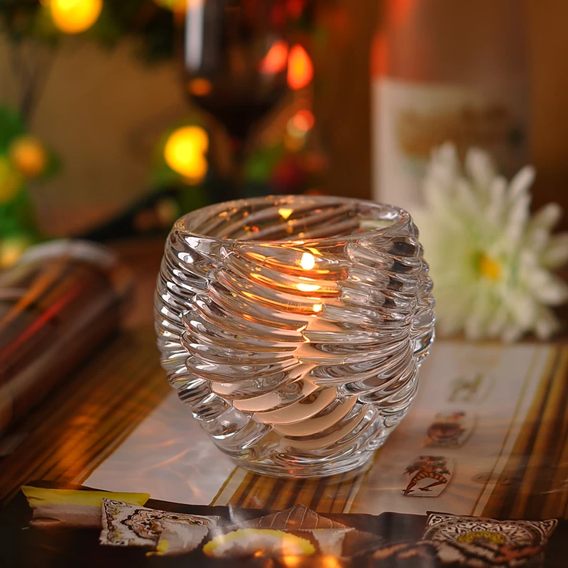 Nice engraved pattern glass candle holder