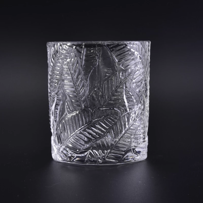 Newly unique debossed leaf clear glass candle making machine holder popular wholesale