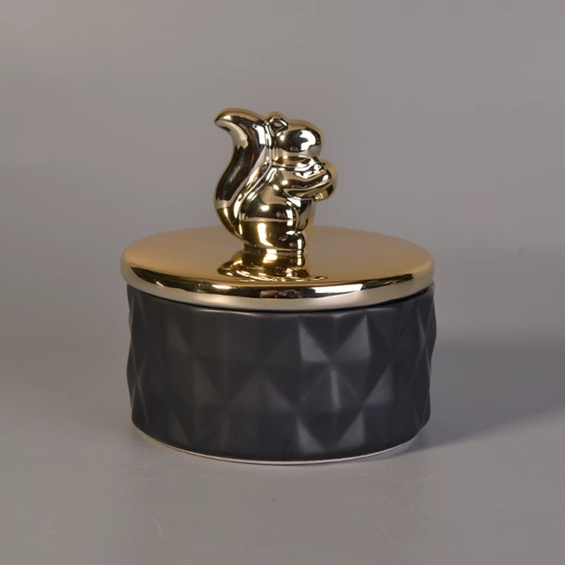 golden animal lid black ceramic candle jars