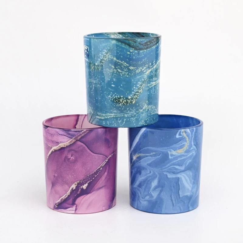 New design 10oz blue painting glass candle jar manufacturer