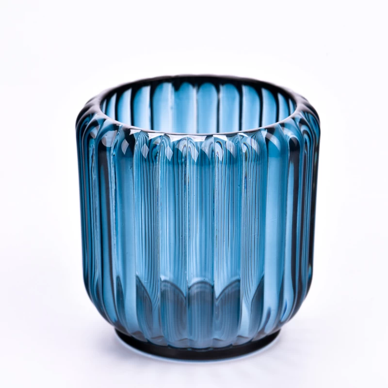 8.5oz empty glass candle jar with stripe pattern