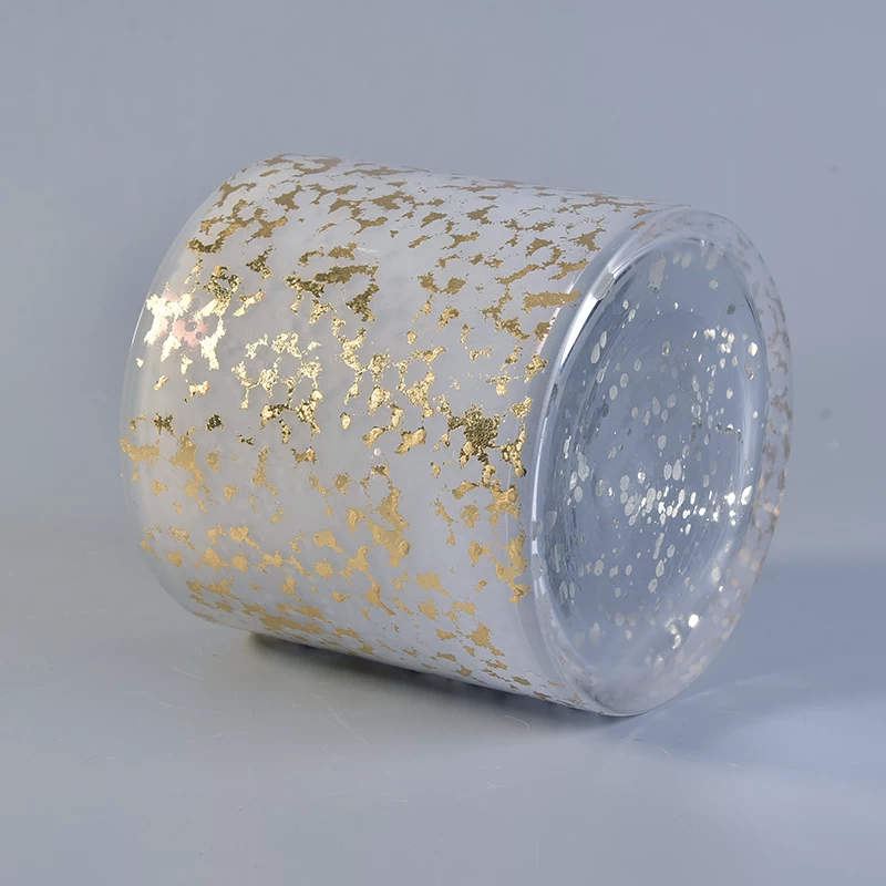 Luxury gold mercury finish opal cylinder glass candle jars wholesale