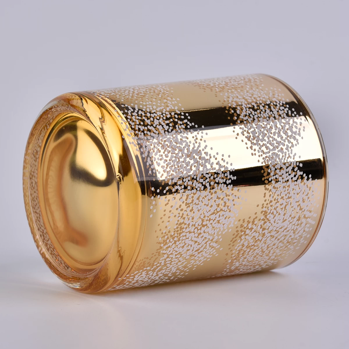 Cylinder gold glass candle jar with white dots prints