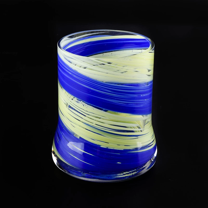 14oz glass candle jars with blue silk decorated