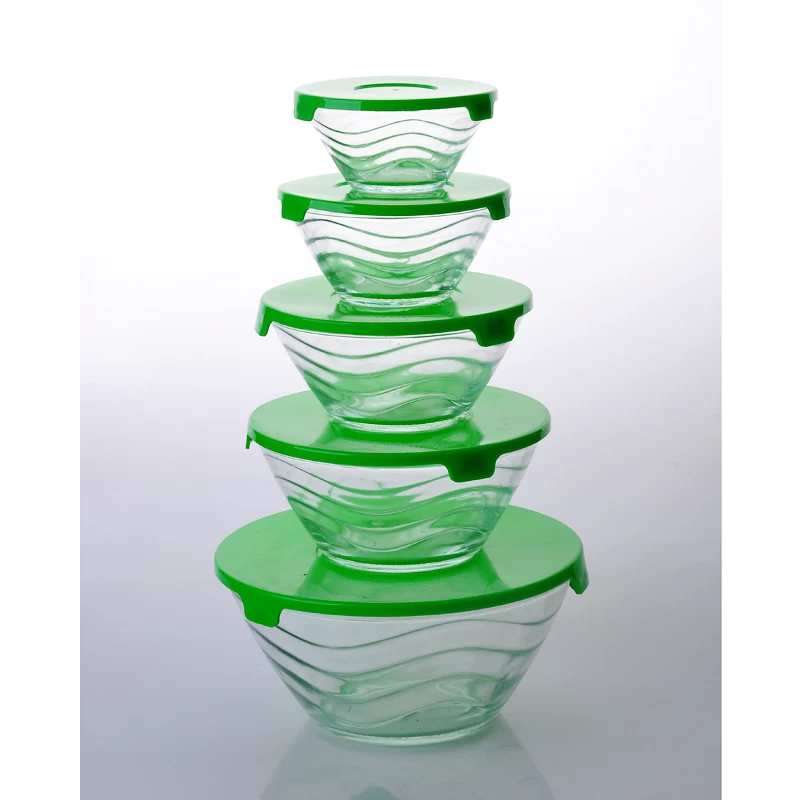 Clear glass bowl with lids