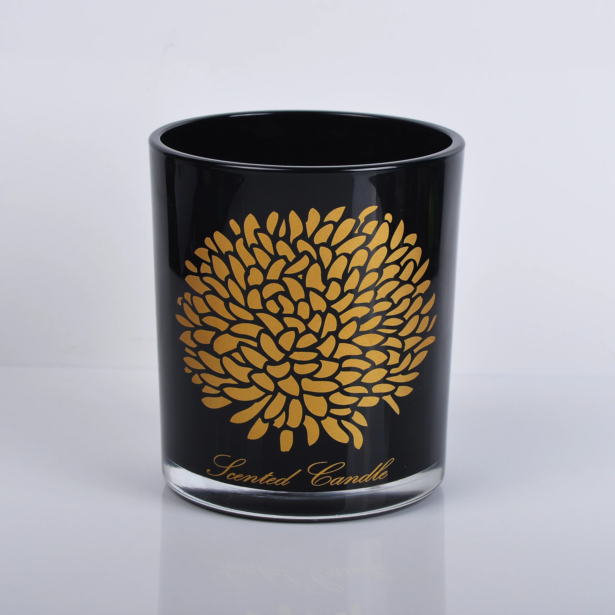 Black Candle Glass Jar With Gold Decoration