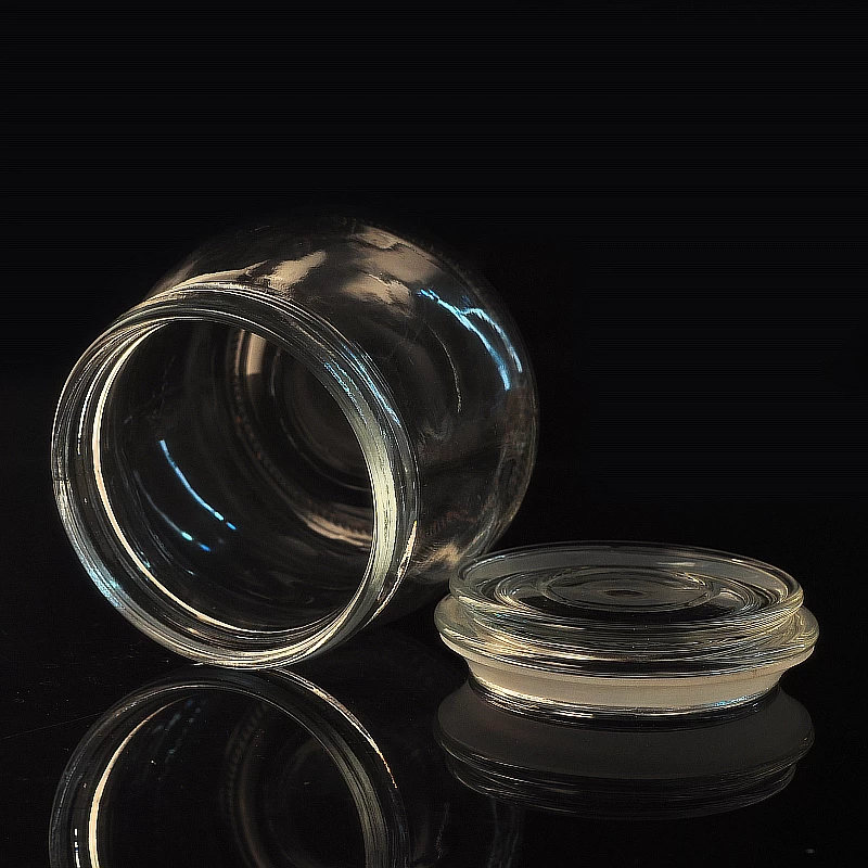 Round clear glass storage container glass jar with lid