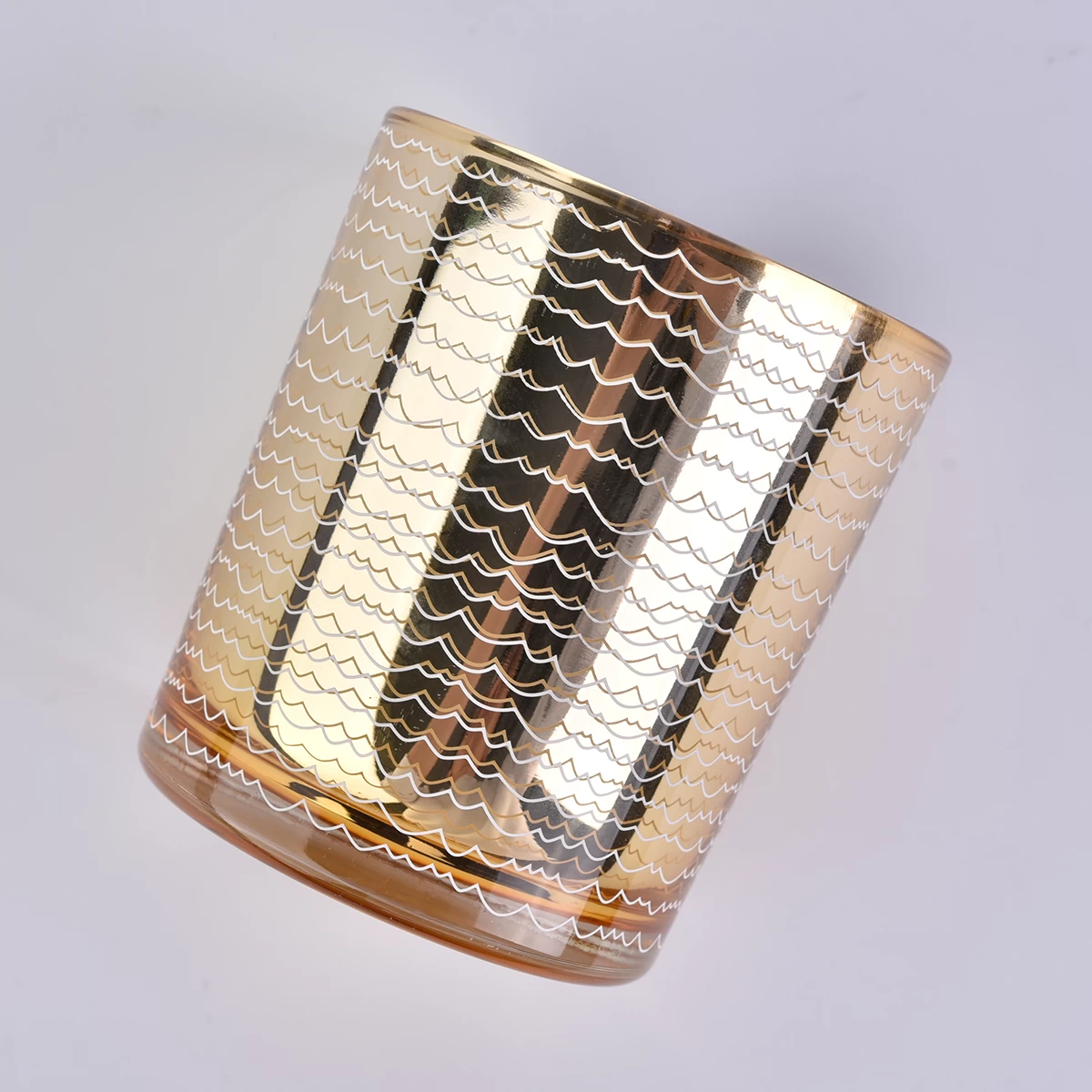 Electroplating gold glass candle jar with wavy line