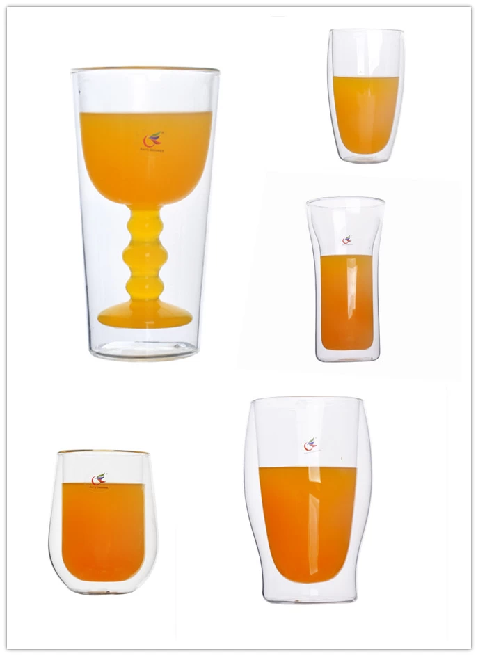 Double wall glass beer cup double drinking glass