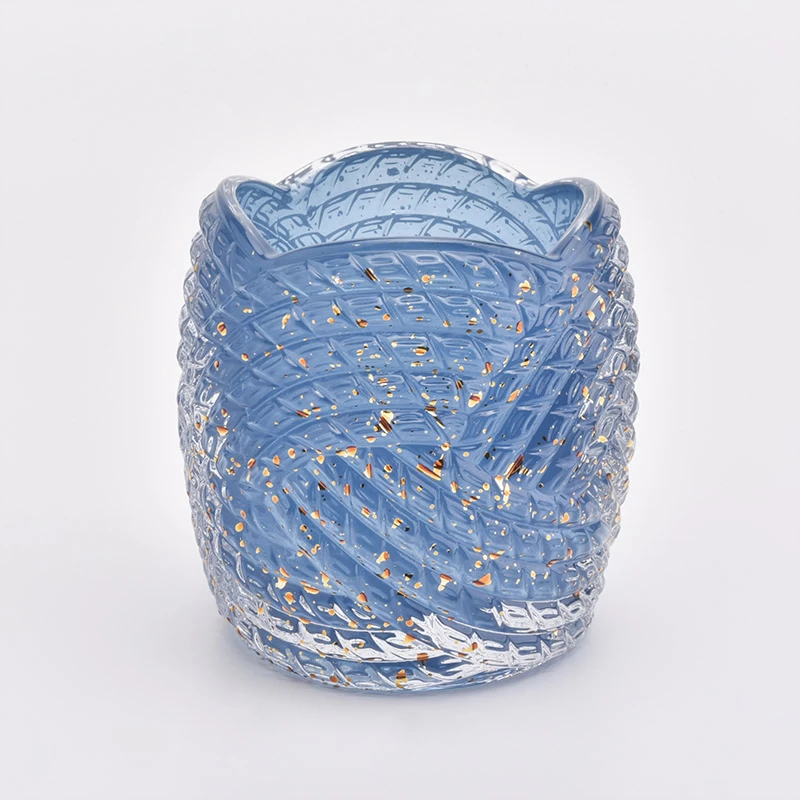 300ml luxury shining blue flower design glass candle jars