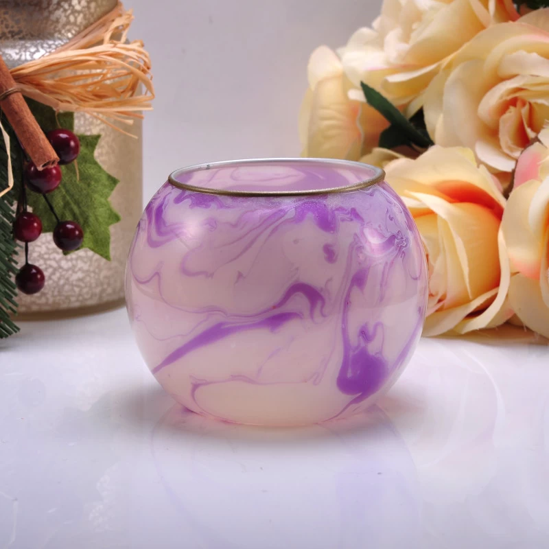 Puple round ball shape glass candle jar
