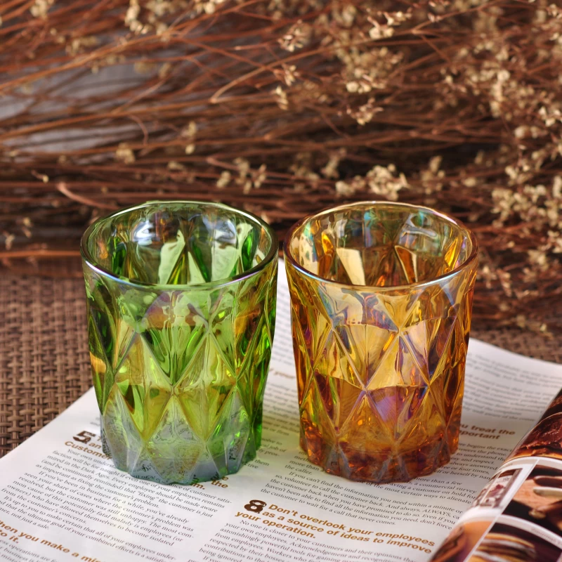New Solid Color Home Decor Glass Candle Holder with Iron Plating