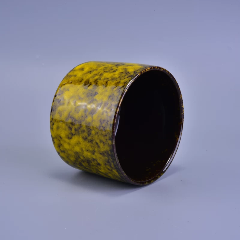 Yellow transmutation glaze ceramic candle holder 
