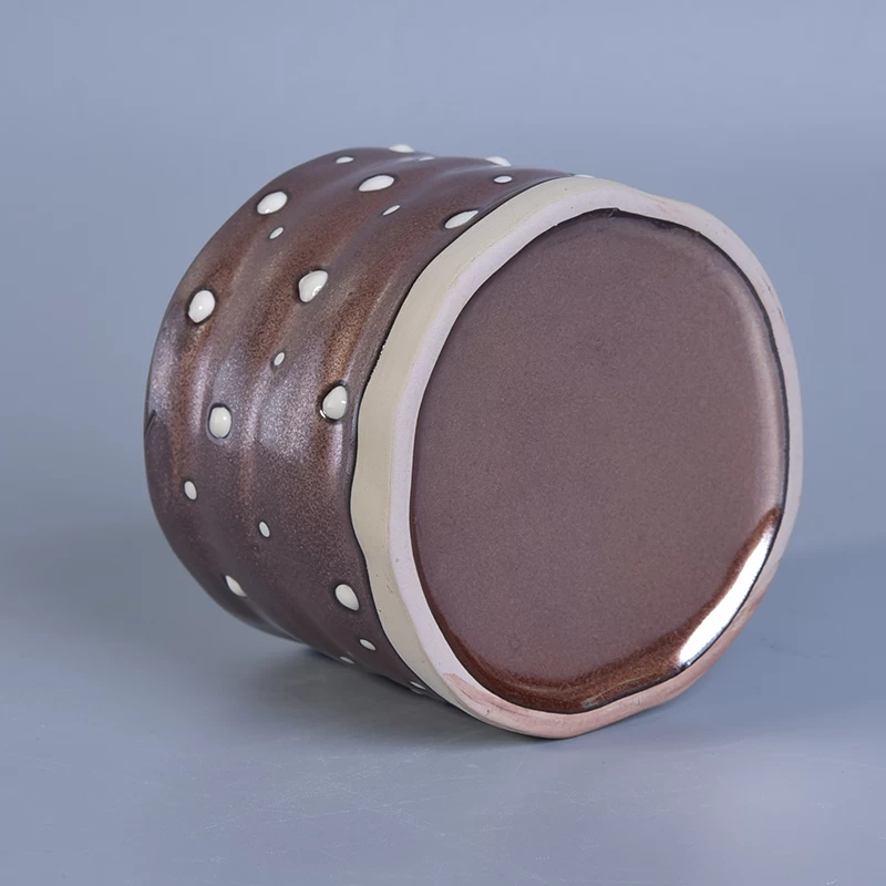 Home decor white dot copper finish ceramic candle jar container