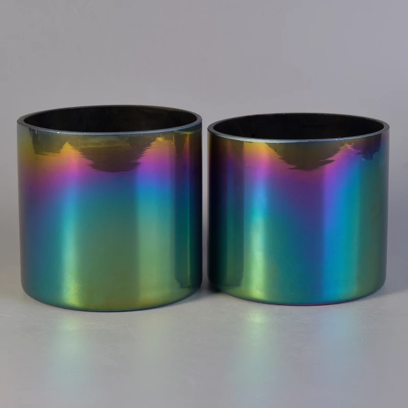 Straight Sided Rainbow Decorative Glass Candle Holders