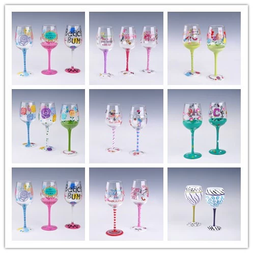Beautiful food grade hand painting red wine glass for wedding home
