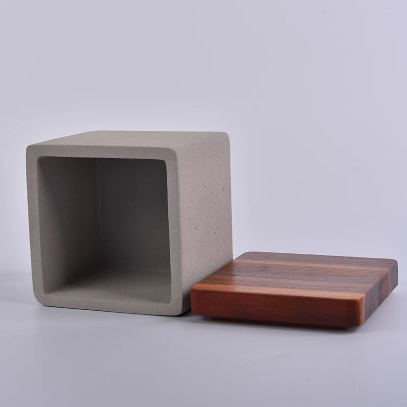 square concrete candle containers with wood lid