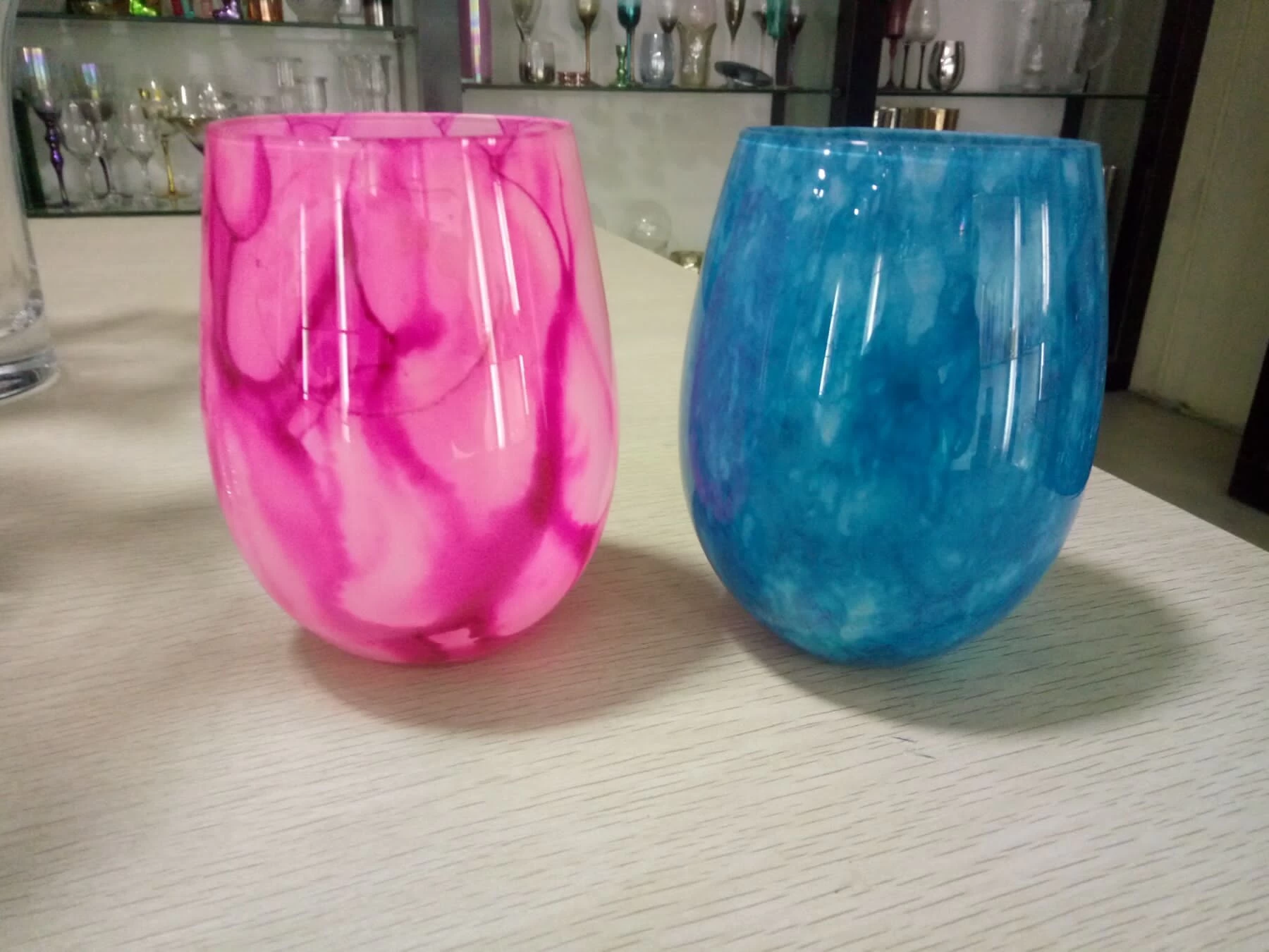 Oval Stemless Glass with Marble Decoration