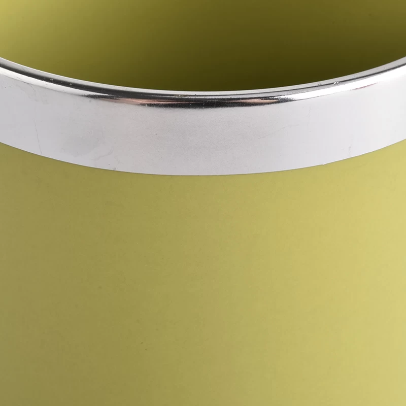14oz matte yellow ceramic candle jar with silver rim