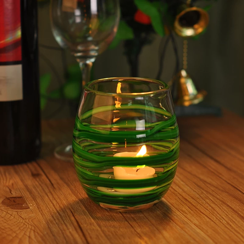 2015 Swirl Green Color glass candle holder