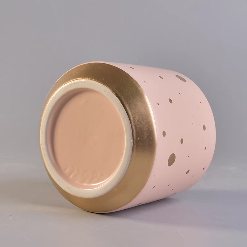 Stylish Pink Ceramic Candle Vessels With Gold Printing