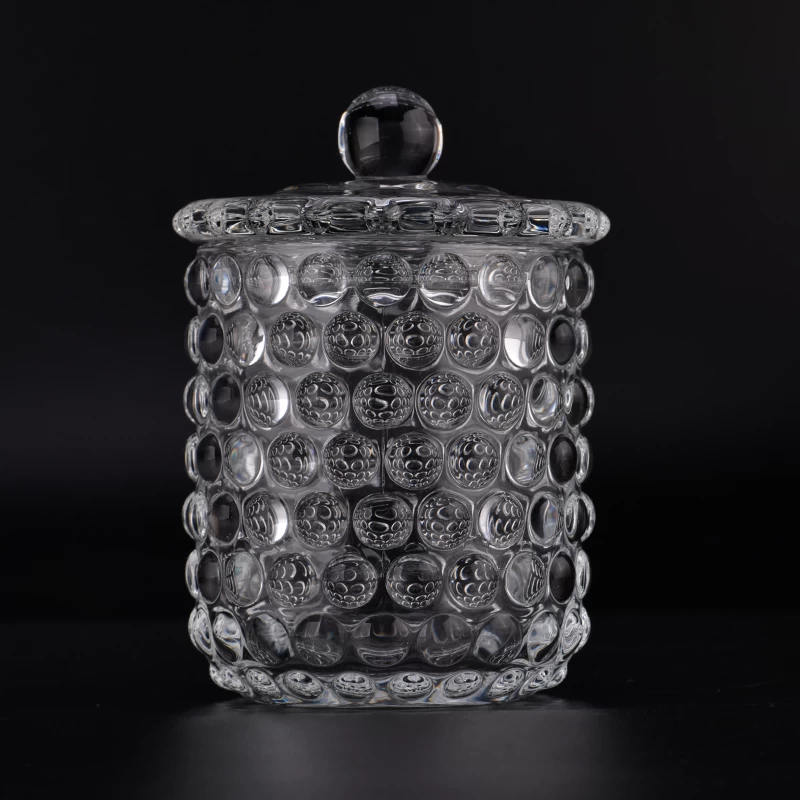 12oz pearl embossed pattern clear glass candle vessel with lid