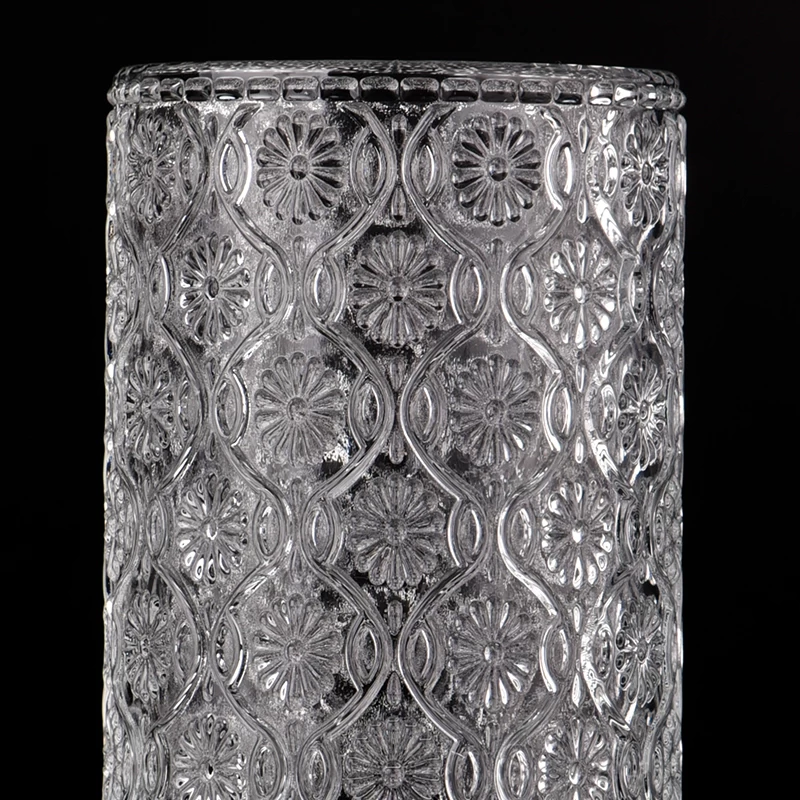 New product embossed pattern glass candle jar step glass jars
