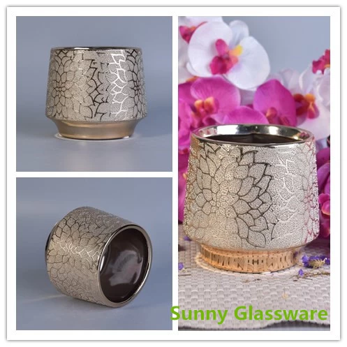 New arrival chrysanthemum pattern ceramic candle holder with gold plating