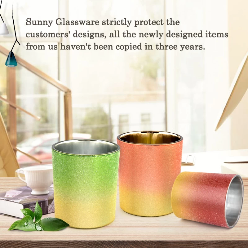 luxury ombre style color with metal effect inside glass candle jar supplier