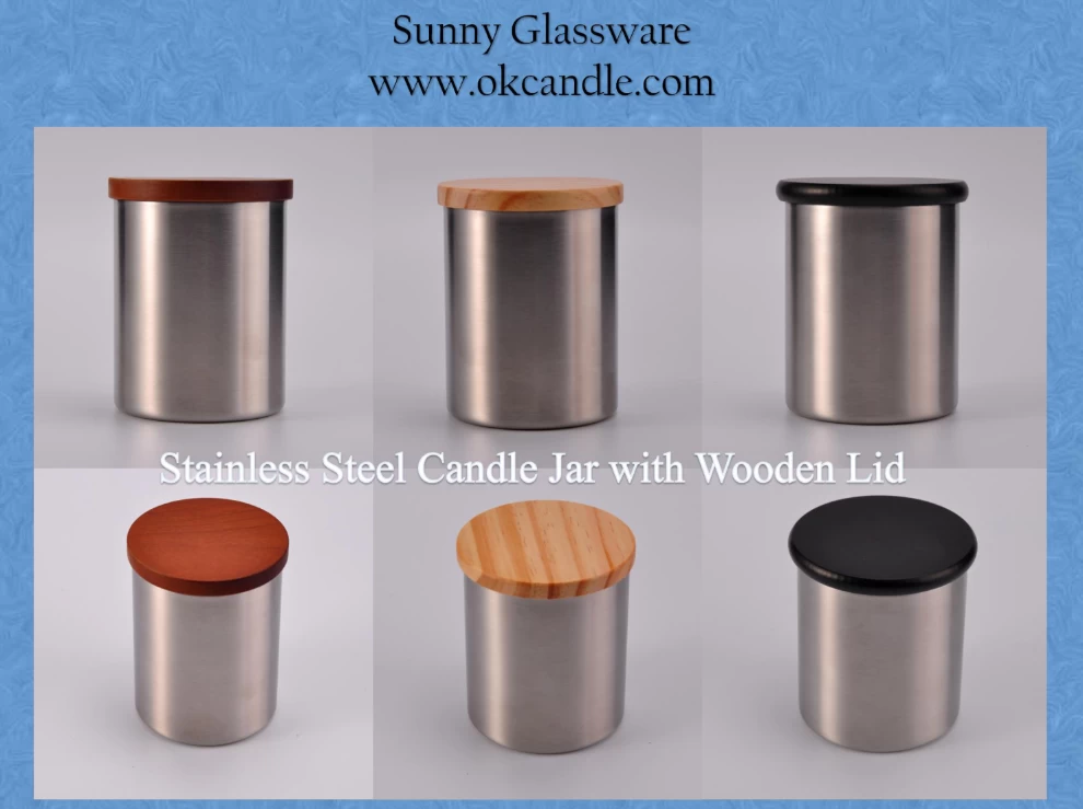 New Presentation of Stainless steel Candle Jars with Wooden Lids from Sunny Glassware