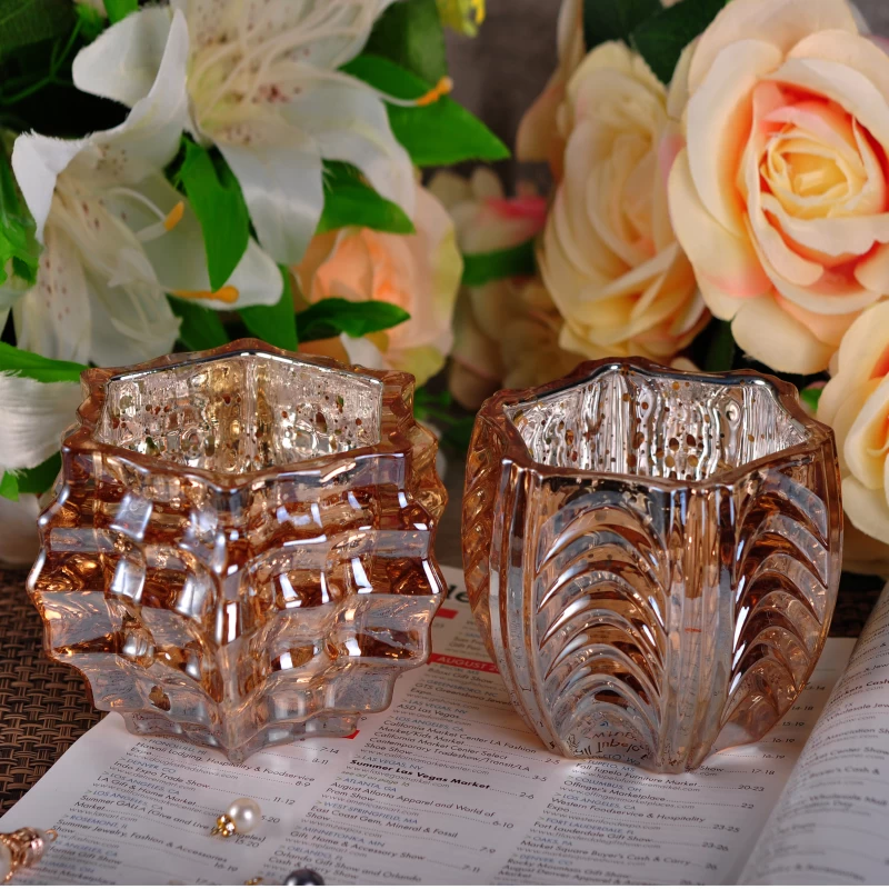 Luxury Golden Sprayed Mercury Electroplated Glass Candle Containers
