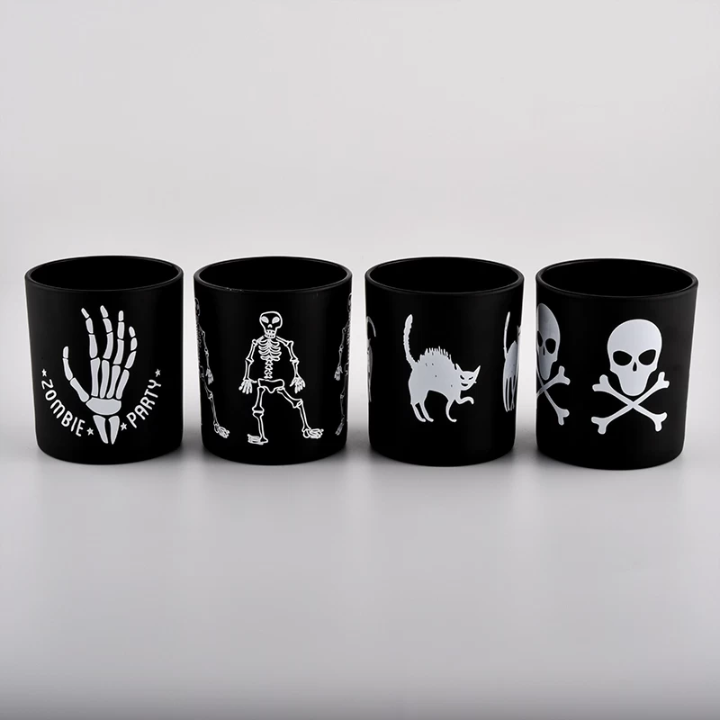 Matte Black Spray Candle Jar With White Animal Pattern