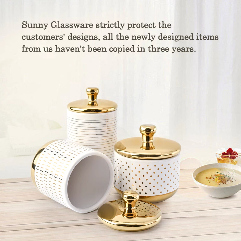 Luxury white ceramic candle jars with golden lid isolation plating finish
