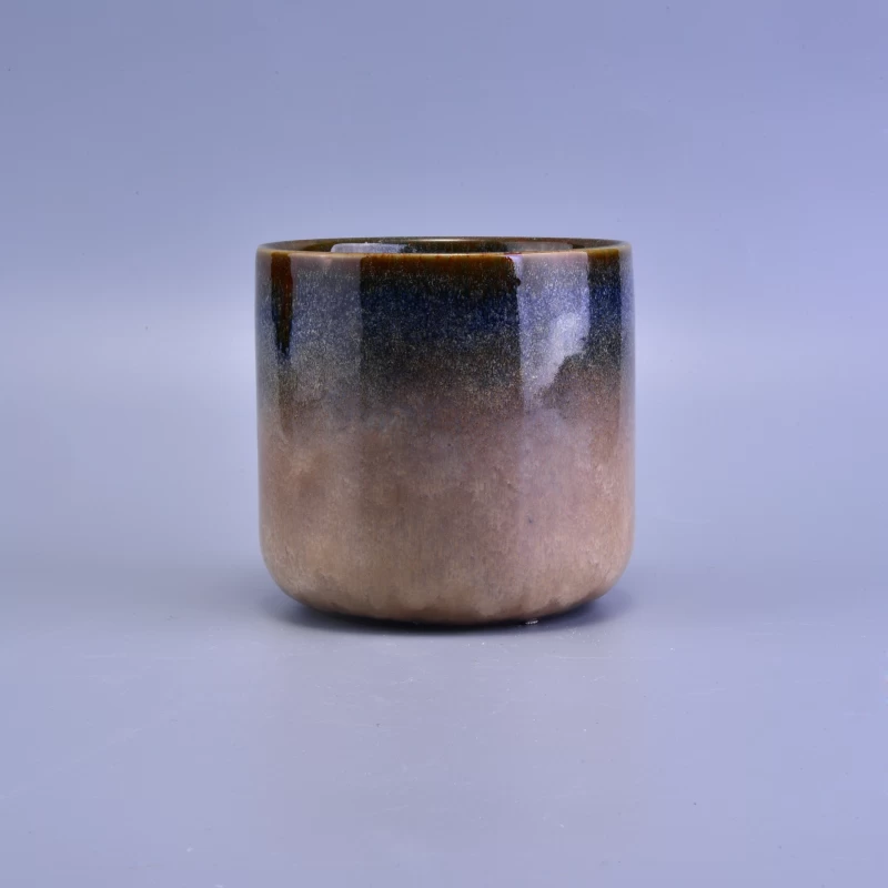 Transmutation glazed  iridescent ceramic candle jar