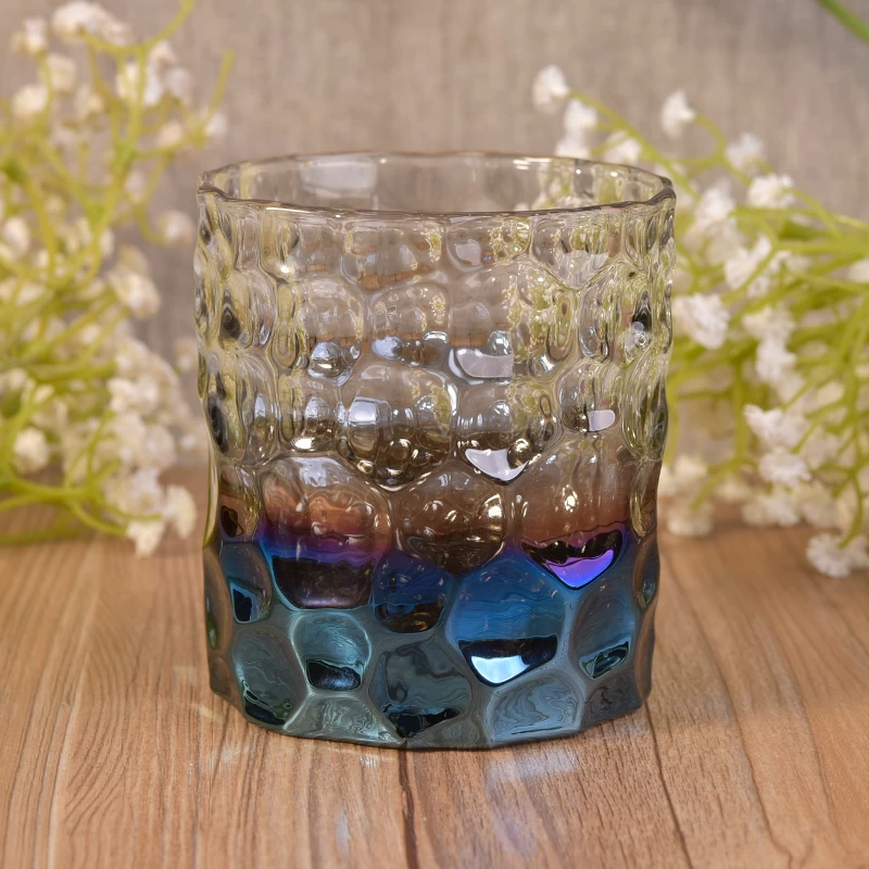 Dimpled Nail Debossed Glass Candle Holders with Gradient Ion Plating