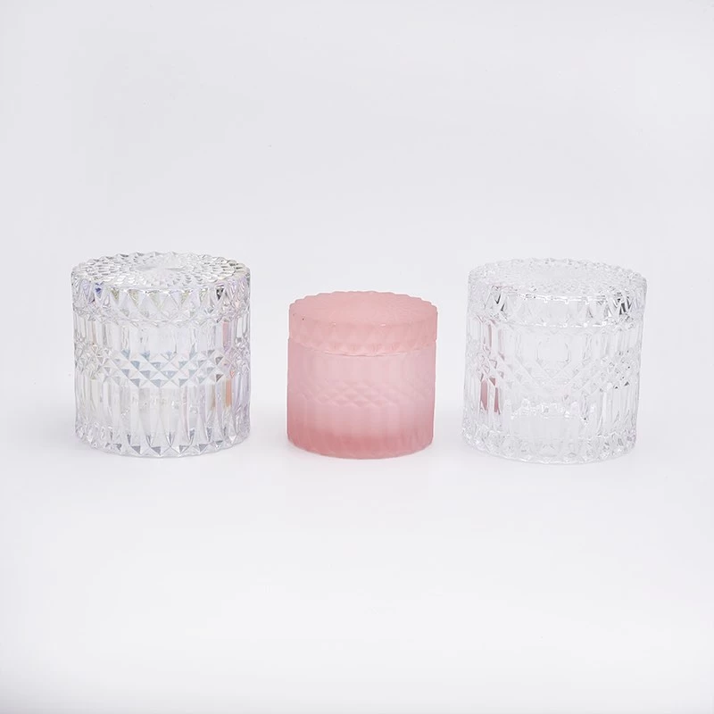 New arrival GEO glass candle jar with lids