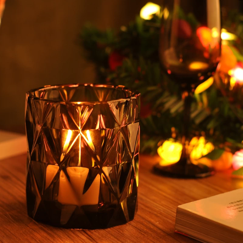 diamond solid color glass candle holder