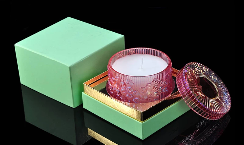 Modern candle jars with lids 380ml glass material coral reef embossed pattern design
