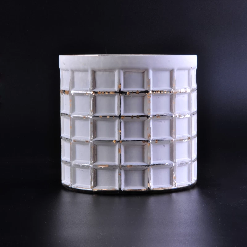 square pattern mercury electroplated white sprayed glass candle jars