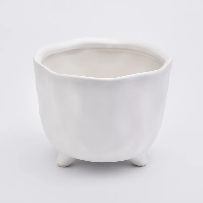 matte white ceramic candle vessel with feet
