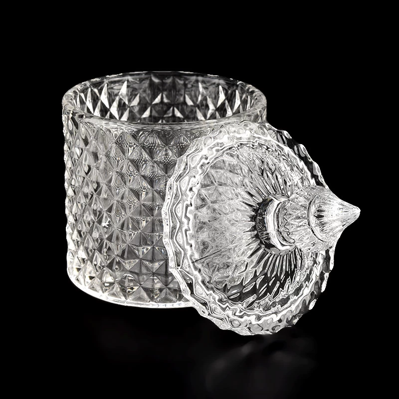 Diamond Pattern Luxury Empty Glass Candle Jars With Lids