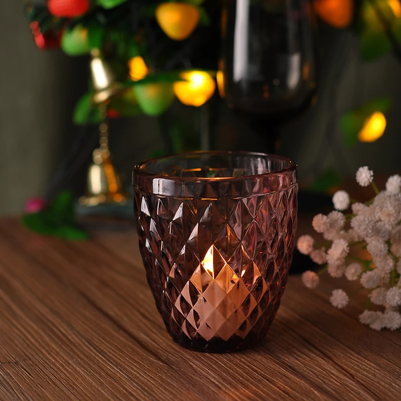 emboss pattern glass candle holder