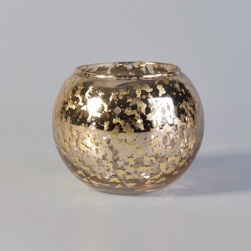 Glass ball shape gold mercury glass candle holders